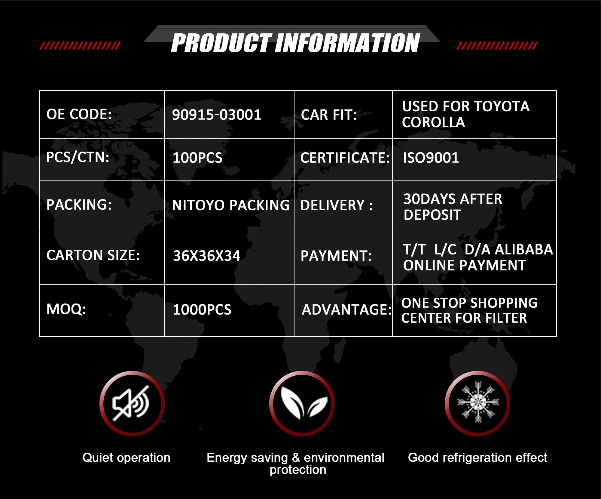 Oil filter 90915-03001 used for Toyota Corolla